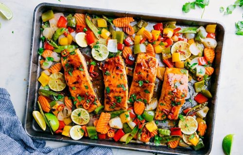 salmon al horno con verduras